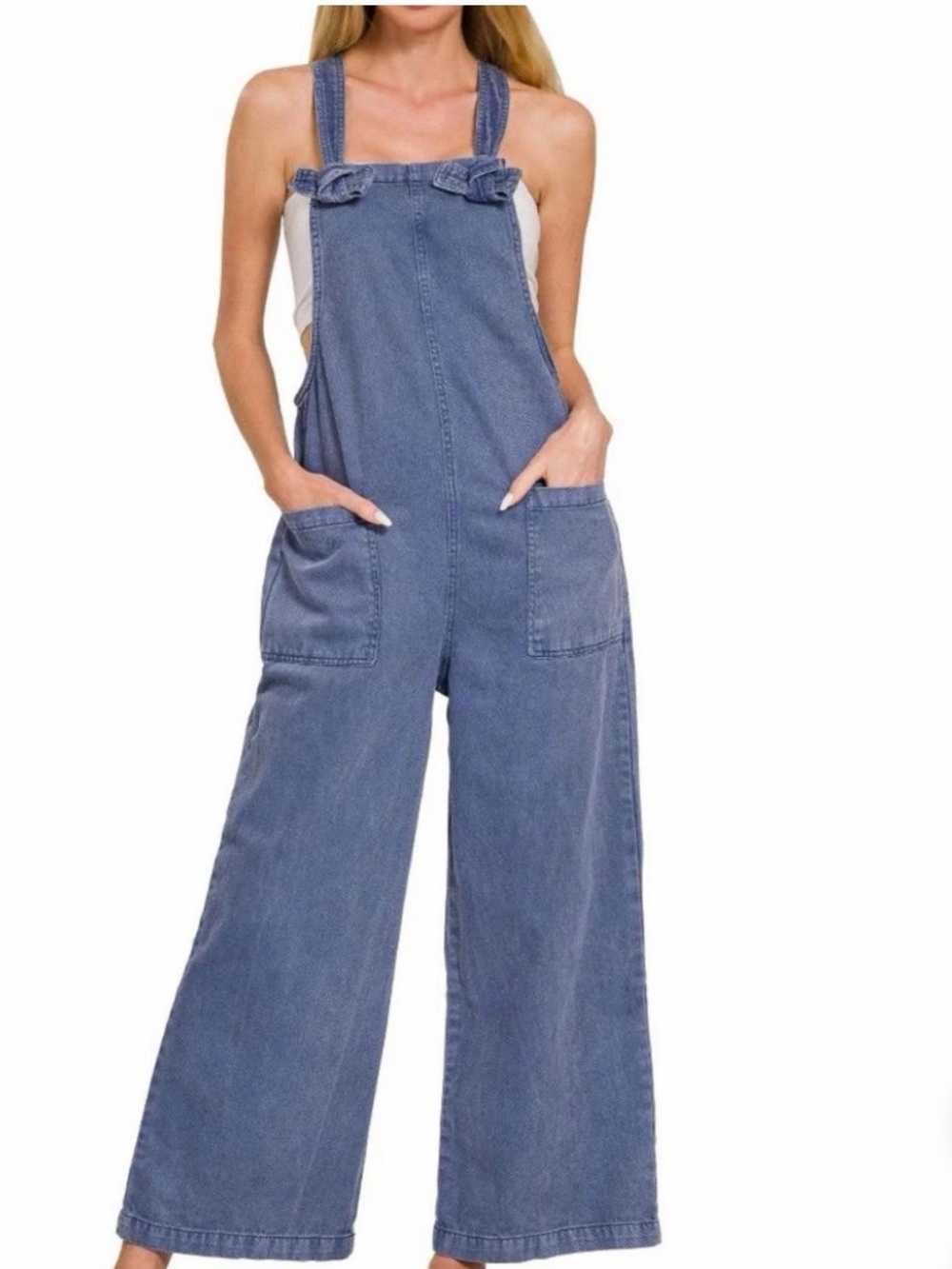 Zenana Wide Leg Denim Overalls - BlackBerry